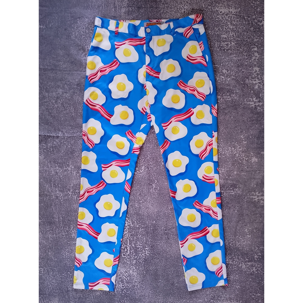 LOUDMOUTH  Birdie Pant - Breakfast Fried Egg and Bacon Patterned GOLF PANTS